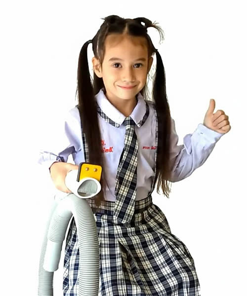 Girl Holding Lice Hoover Attachment
